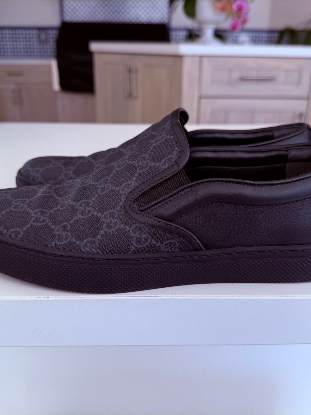 Gucci Men’s Black GG Canvas Slip-On Loafers